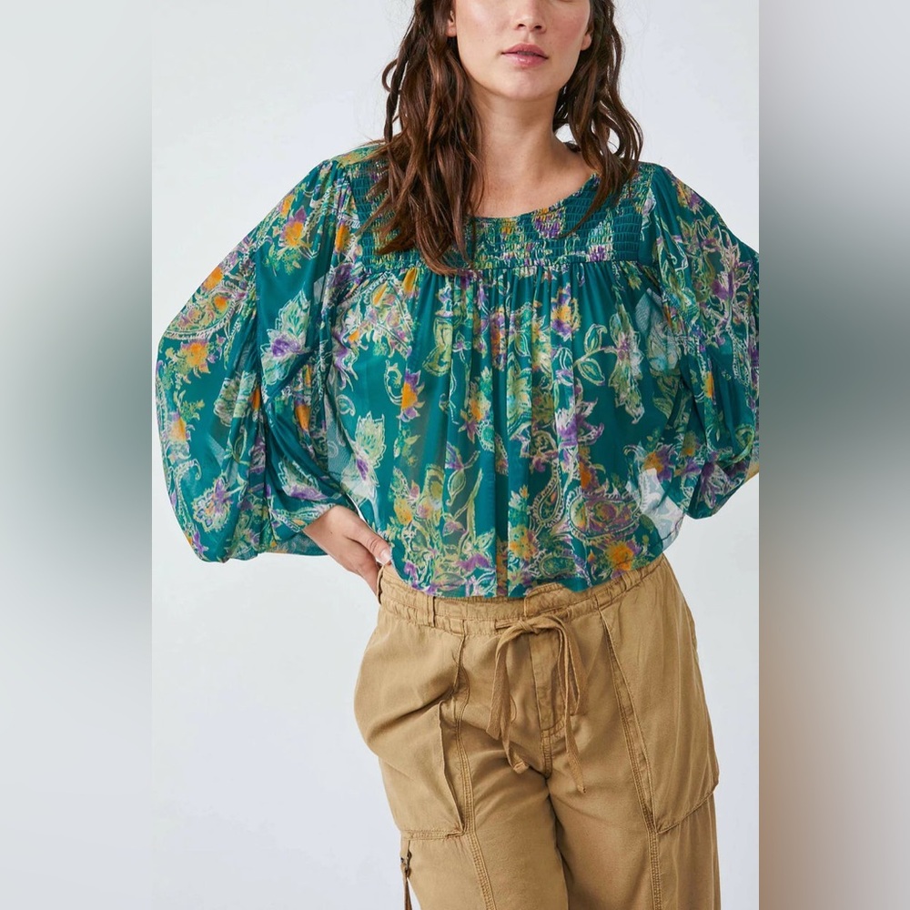 FREE PEOPLE Mesh Floral UP FOR ANYTHING  Crop Top size S